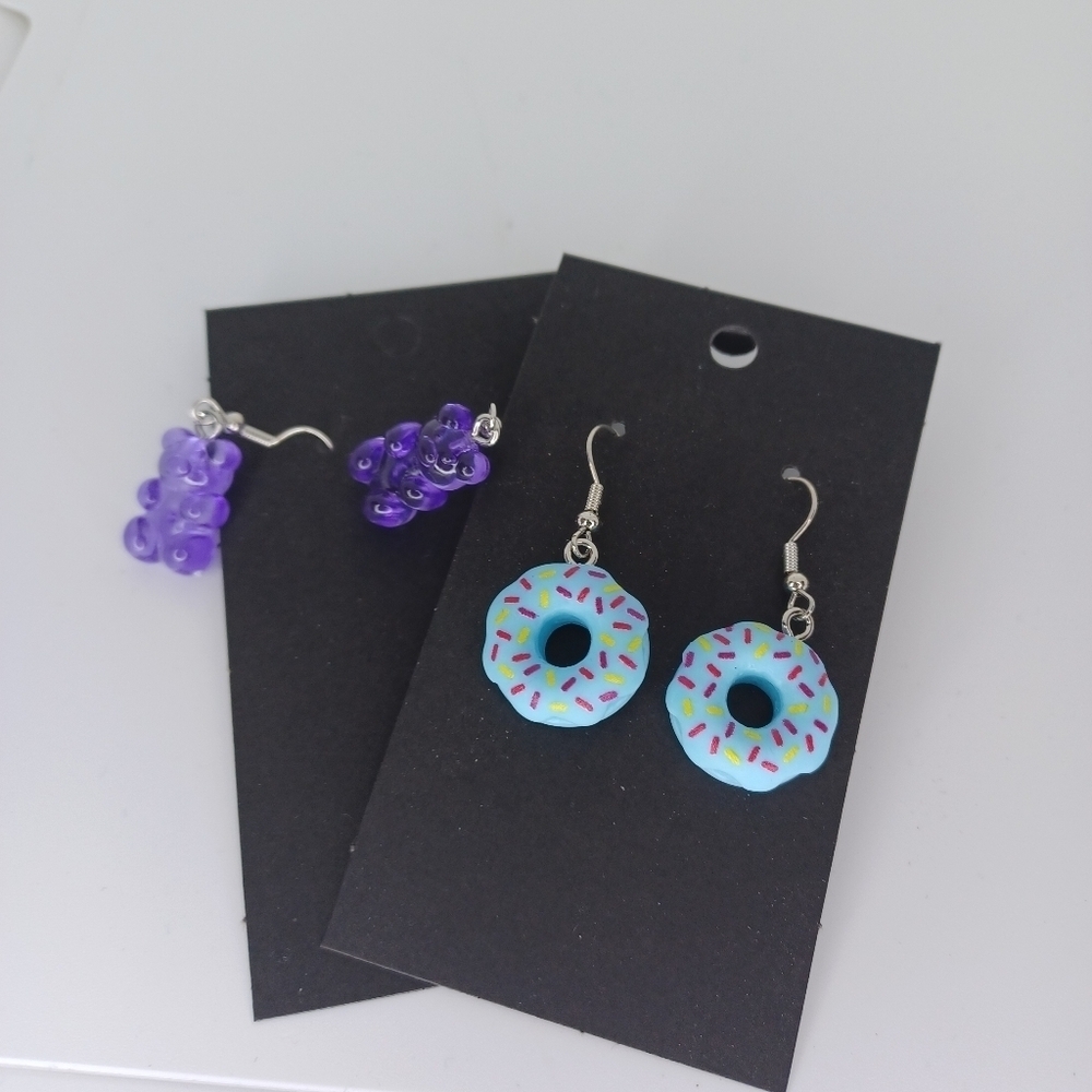 Handmade Fun Donut and Bear Earrings